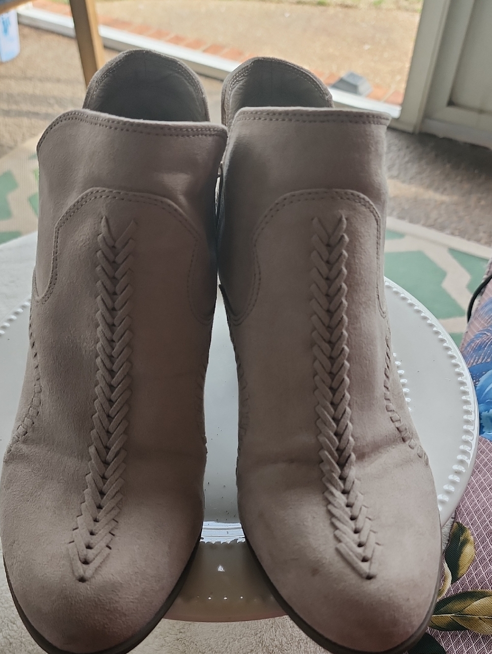 Indigo Taupe Braided Suede Ankle Booties